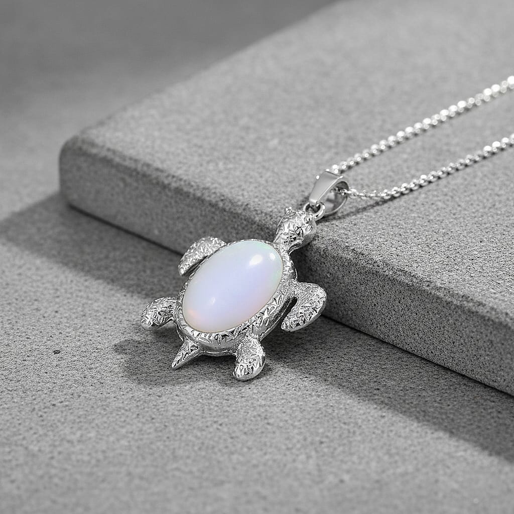 Opalite Turtle Spirit Pendant with Chain (Size 20-2 Ext) in Silver Tone 10.00 Ct.