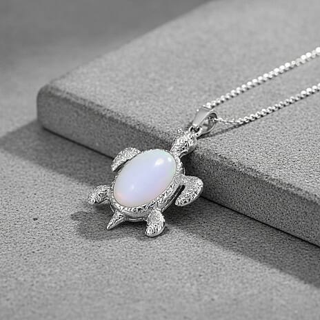 Opalite Turtle Spirit Pendant with Chain (Size 20-2 Ext) in Silver Tone 10.00 Ct.