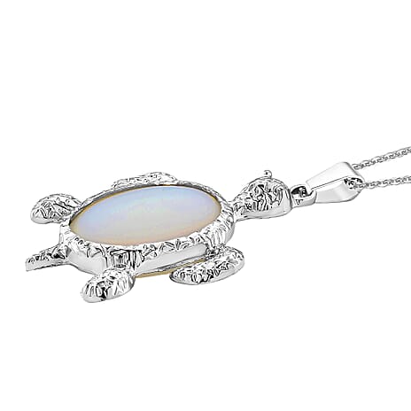 Opalite Turtle Spirit Pendant with Chain (Size 20-2 Ext) in Silver Tone 10.00 Ct.