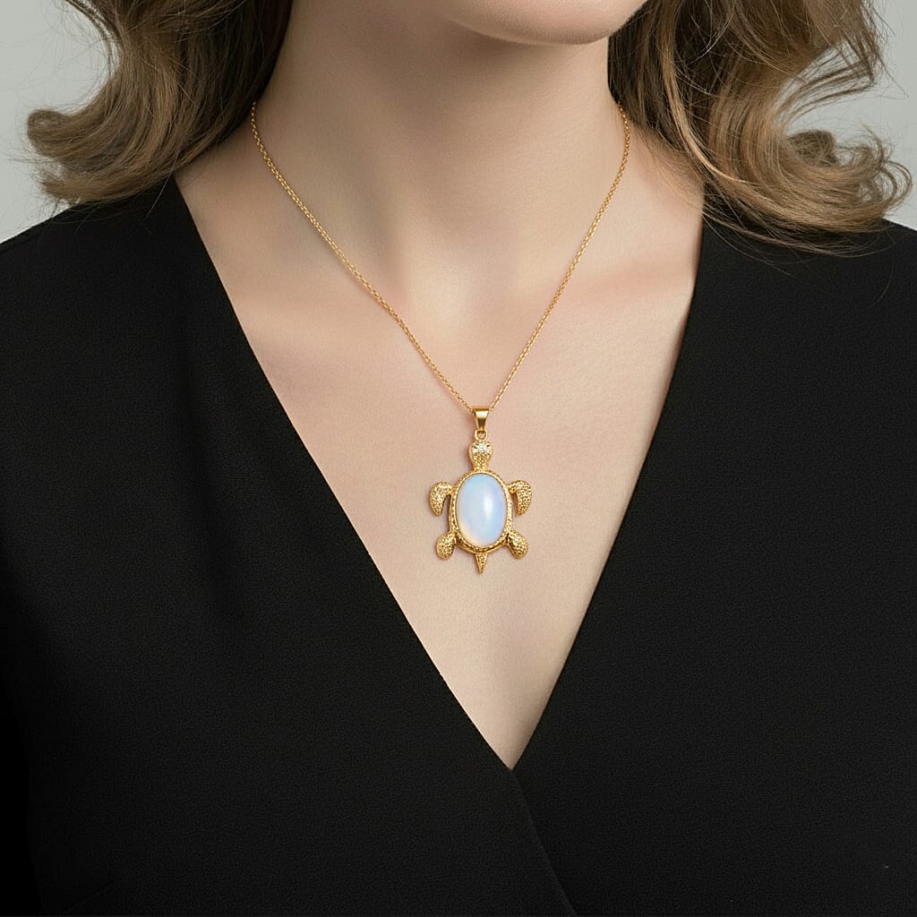 Turtle Spirit Opalite Pendant with Chain (Size 20-2 Ext) in Yellow Gold Tone 10.00 Ct.