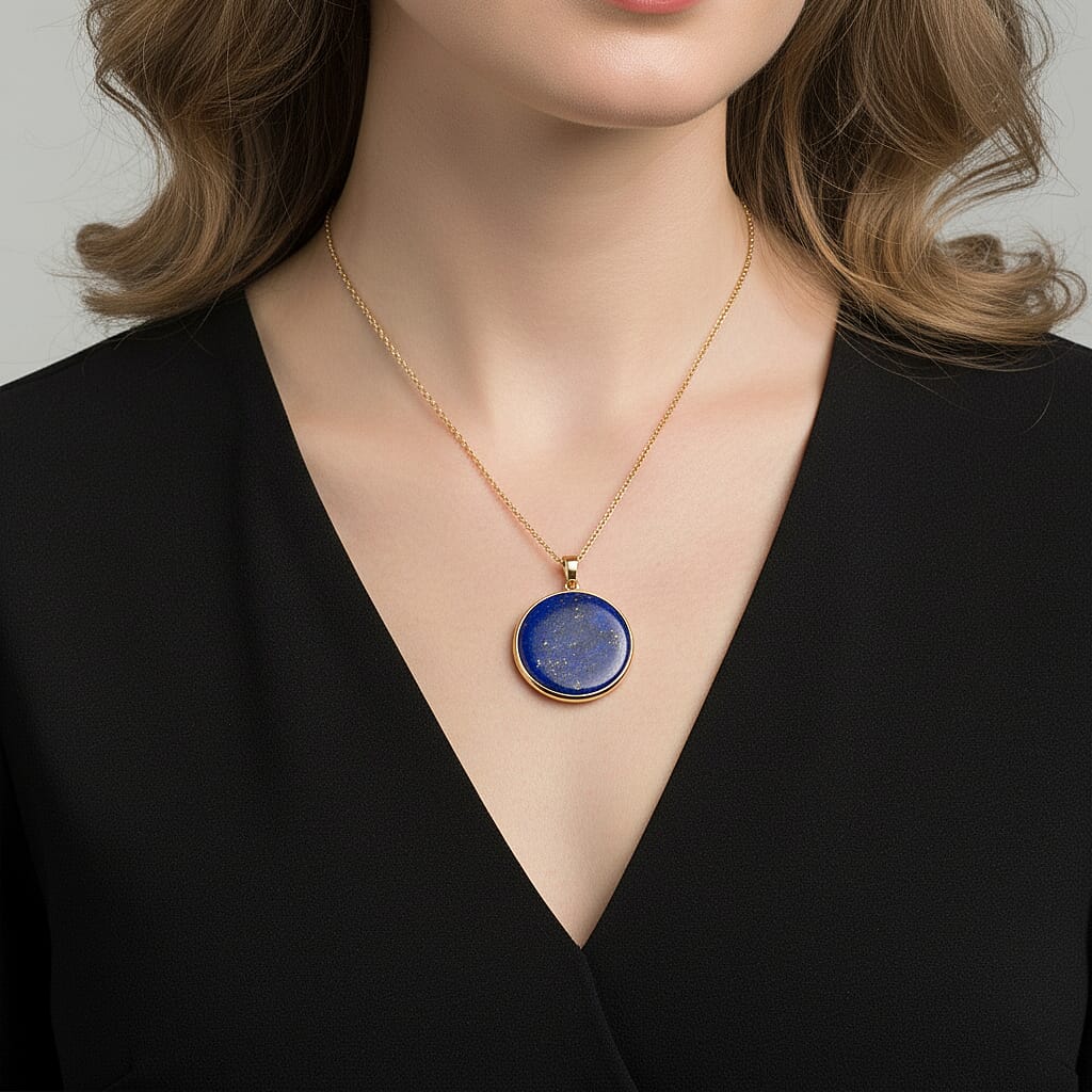 Lapis Lazuli Celestial Wisdom Pendant with Chain (Size 20-2 Ext) in Yellow Gold Tone 15.00 Ct.