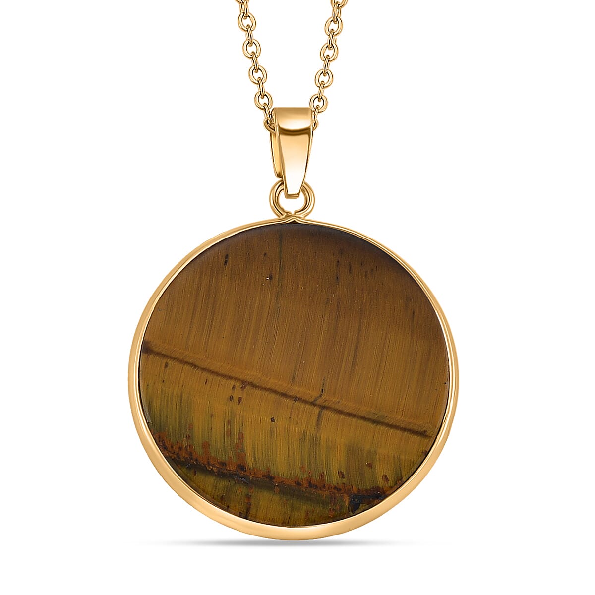 Yellow Tigers Eye Pendant with Chain (Size 20-2 EXT) in Yellow Gold Tone 25.00 Ct.