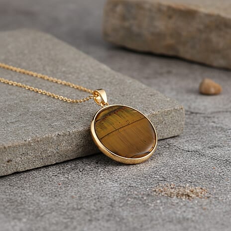 Yellow Tigers Eye Pendant with Chain (Size 20-2 EXT) in Yellow Gold Tone 25.00 Ct.