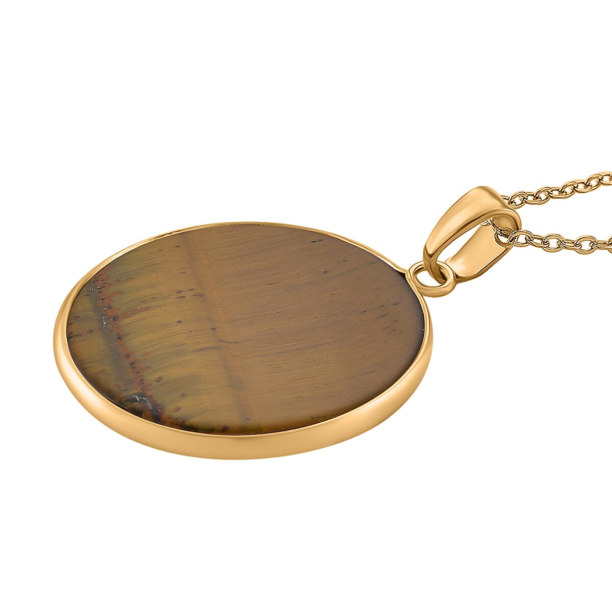 Yellow Tigers Eye Pendant with Chain (Size 20-2 EXT) in Yellow Gold Tone 25.00 Ct.