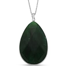 Green Quartzite Pear Solitaire Pendant with Chain (Size 20-2 Ext) in Silver Tone 40.00 Ct.