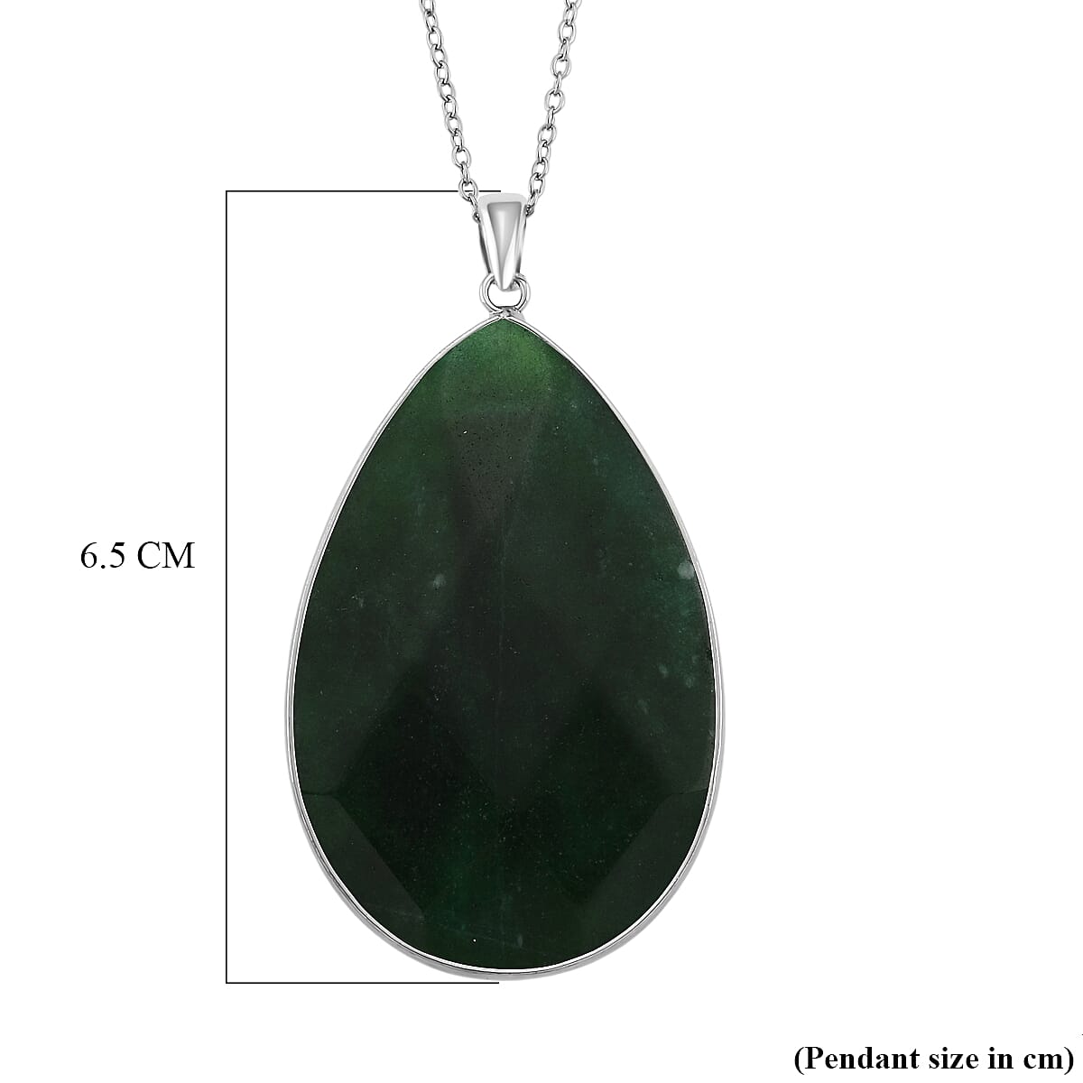 Green Quartzite Pear Solitaire Pendant with Chain (Size 20-2 Ext) in Silver Tone 40.00 Ct.