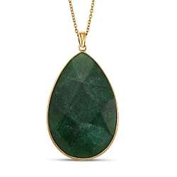 Green Quartzite Pear Solitaire Pendant with Chain (Size 20-2 Ext) in Silver Tone 40.00 Ct.