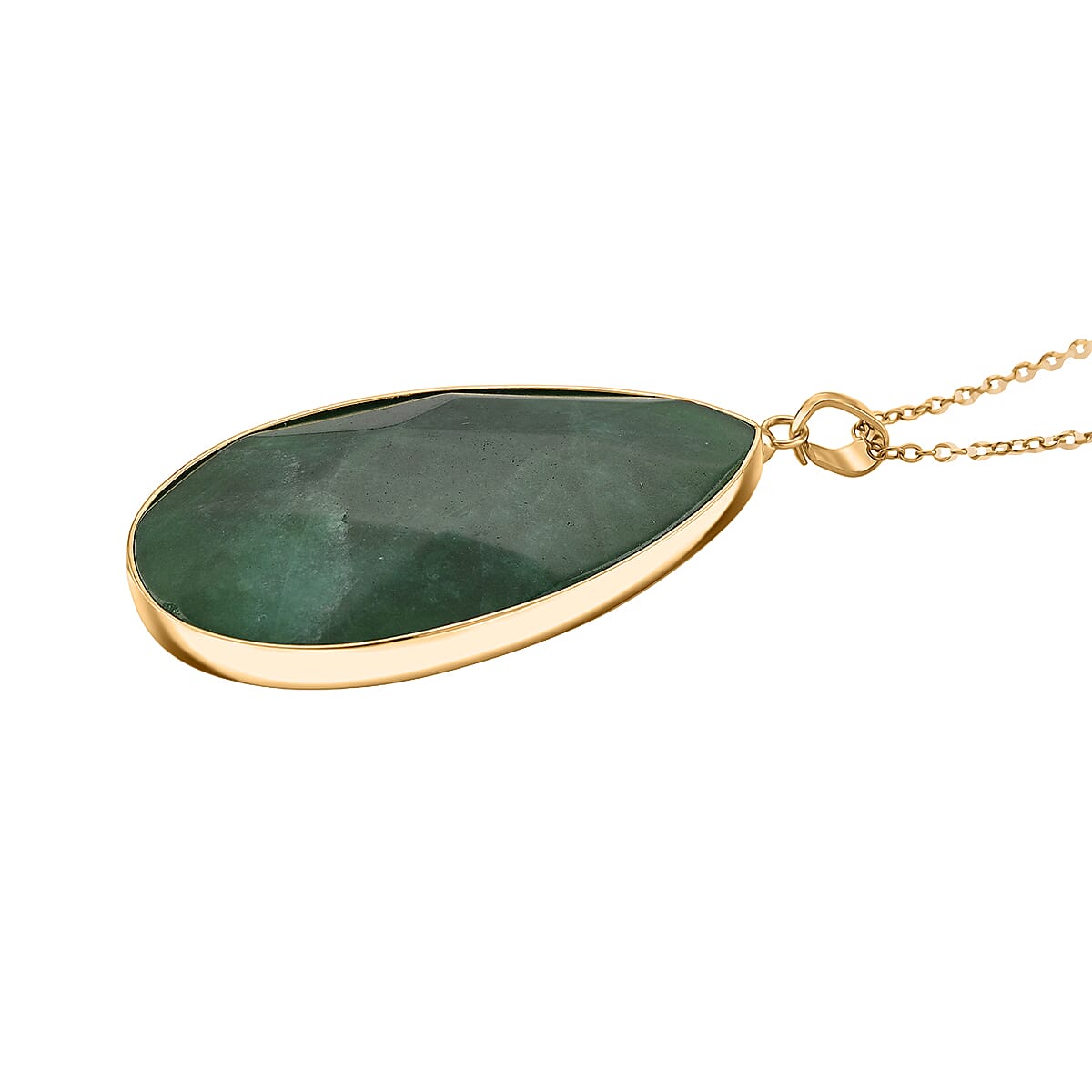 Green Quartzite Pear Solitaire Pendant with Chain (Size 20-2 Ext) in Yellow Gold Tone 40.00 Ct.