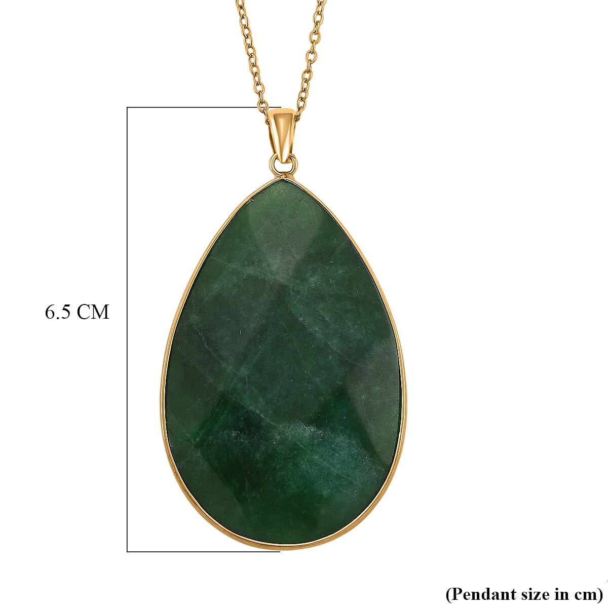 Green Quartzite Pear Solitaire Pendant with Chain (Size 20-2 Ext) in Yellow Gold Tone 40.00 Ct.