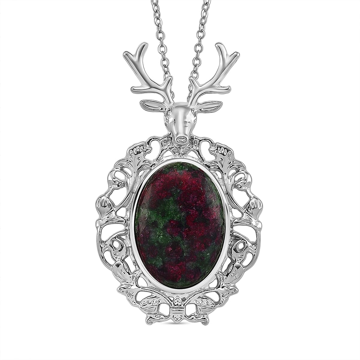 Ruby Quartzite Solitaire Pendant with Chain (Size 20-2 Ext) in Silver Tone 40.00 Ct.