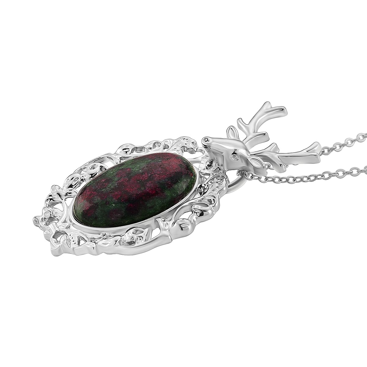 Ruby Quartzite Solitaire Pendant with Chain (Size 20-2 Ext) in Silver Tone 40.00 Ct.