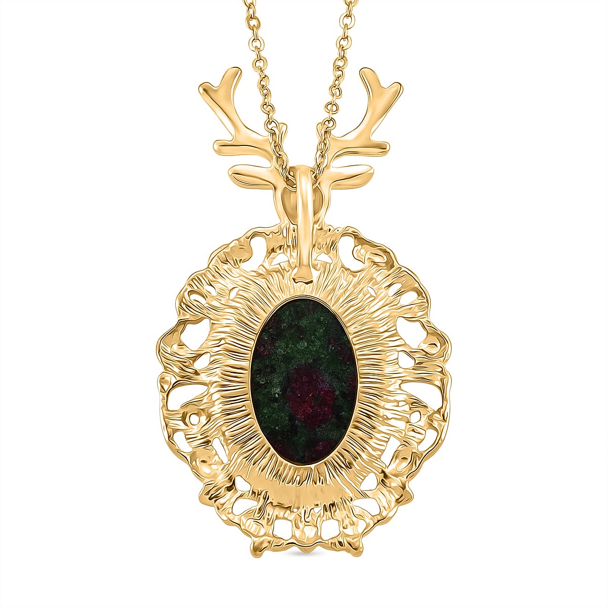 Ruby Quartzite Solitaire Pendant with Chain (Size 20-2 Ext) in Yellow Gold Tone 40.00 Ct.