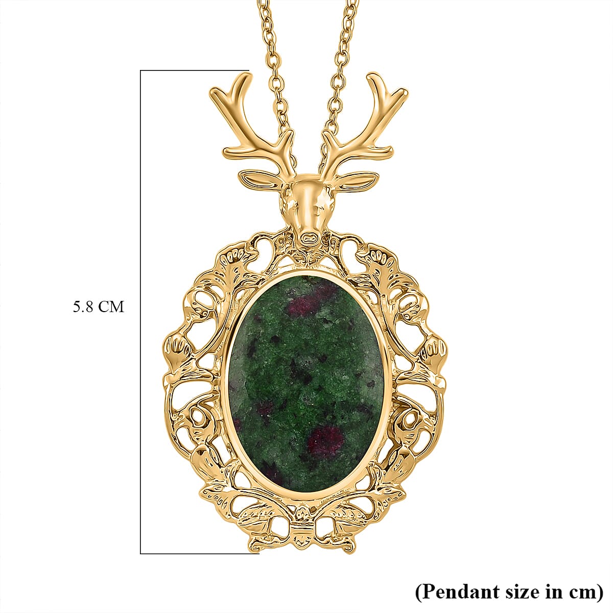 Ruby Quartzite Solitaire Pendant with Chain (Size 20-2 Ext) in Yellow Gold Tone 40.00 Ct.