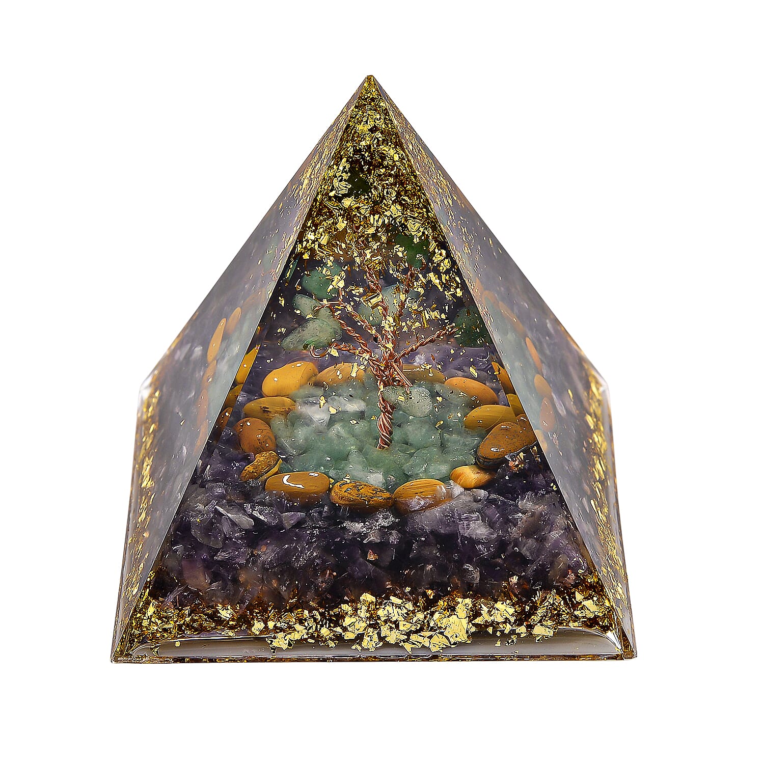 CloseOut Deal - 2 Piece Set - Multi Colour Gemstones Amethyst Pyramid Decorative & Pendant with Chain (Size 20 - 2 Ext)