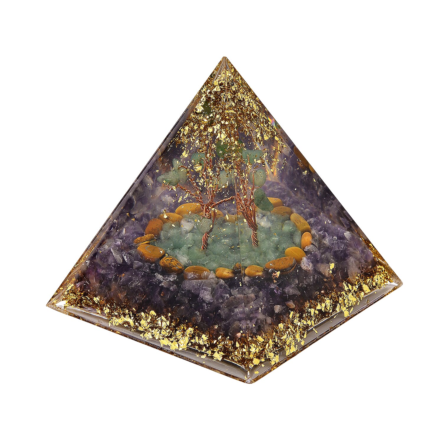 CloseOut Deal - 2 Piece Set - Multi Colour Gemstones Amethyst Pyramid Decorative & Pendant with Chain (Size 20 - 2 Ext)