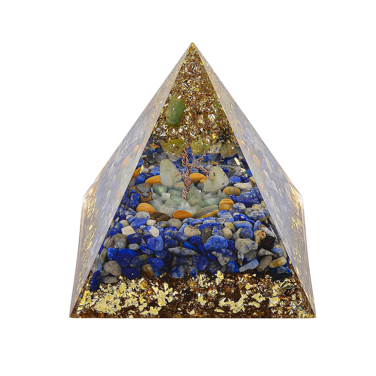CloseOut Deal - 2 Piece Set - Multi Colour Gemstones Lapis Pyramid Decorative & Pendant with Chain (Size 20 - 2 Ext)