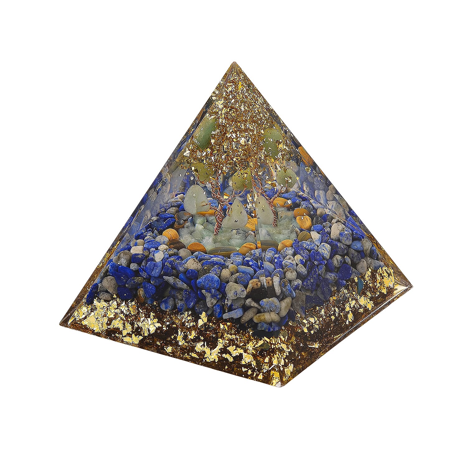 CloseOut Deal - 2 Piece Set - Multi Colour Gemstones Lapis Pyramid Decorative & Pendant with Chain (Size 20 - 2 Ext)