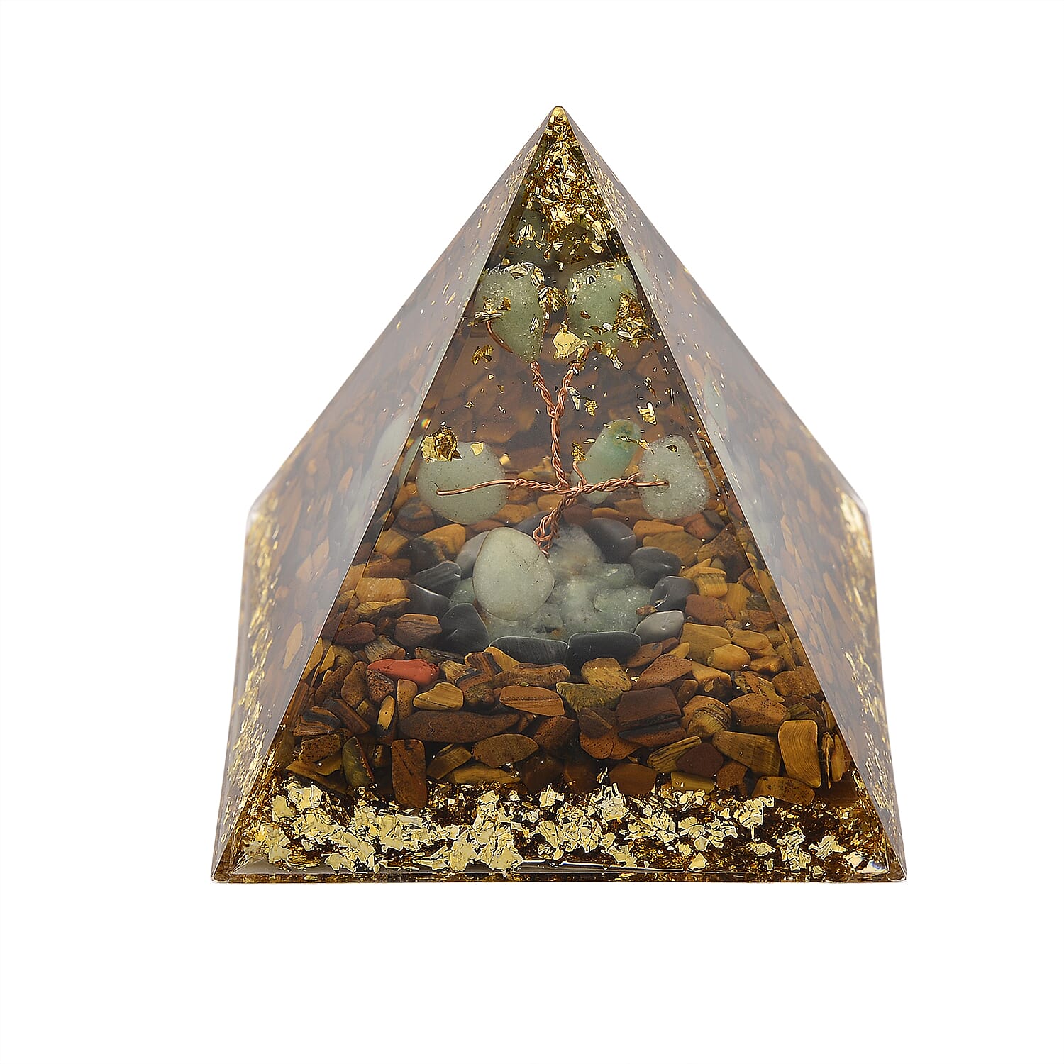 CloseOut Deal - 2 Piece Set - Multi Colour Gemstones Tiger Eye Pyramid Decorative & Pendant with Chain (Size 20 - 2 Ext)