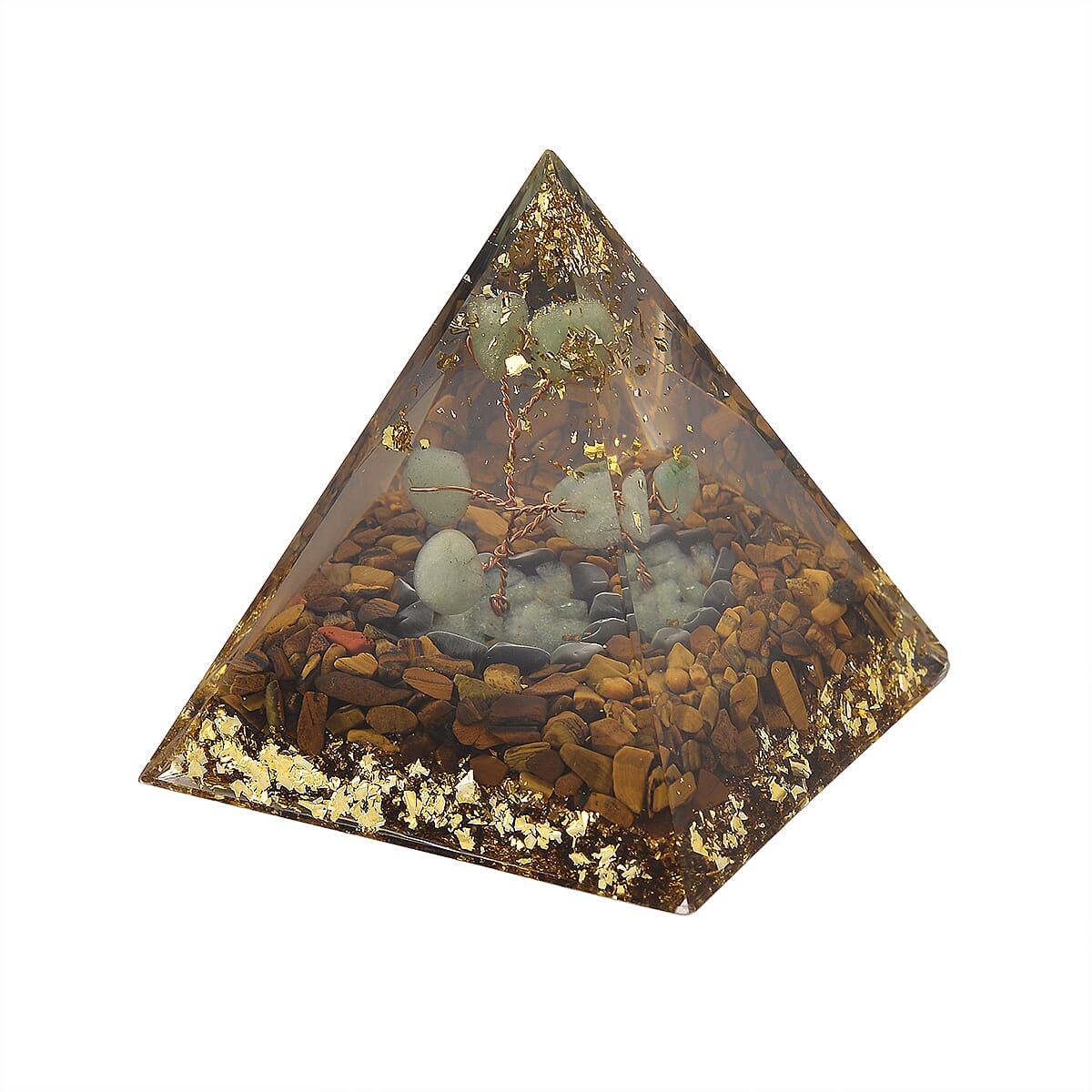 CloseOut Deal - 2 Piece Set - Multi Colour Gemstones Tiger Eye Pyramid Decorative & Pendant with Chain (Size 20 - 2 Ext)