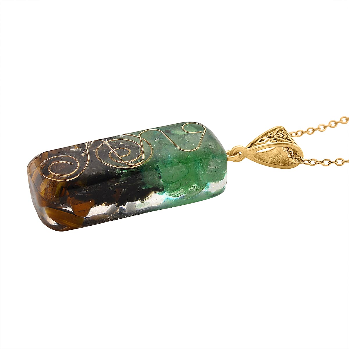 CloseOut Deal - 2 Piece Set - Multi Colour Gemstones Tiger Eye Pyramid Decorative & Pendant with Chain (Size 20 - 2 Ext)
