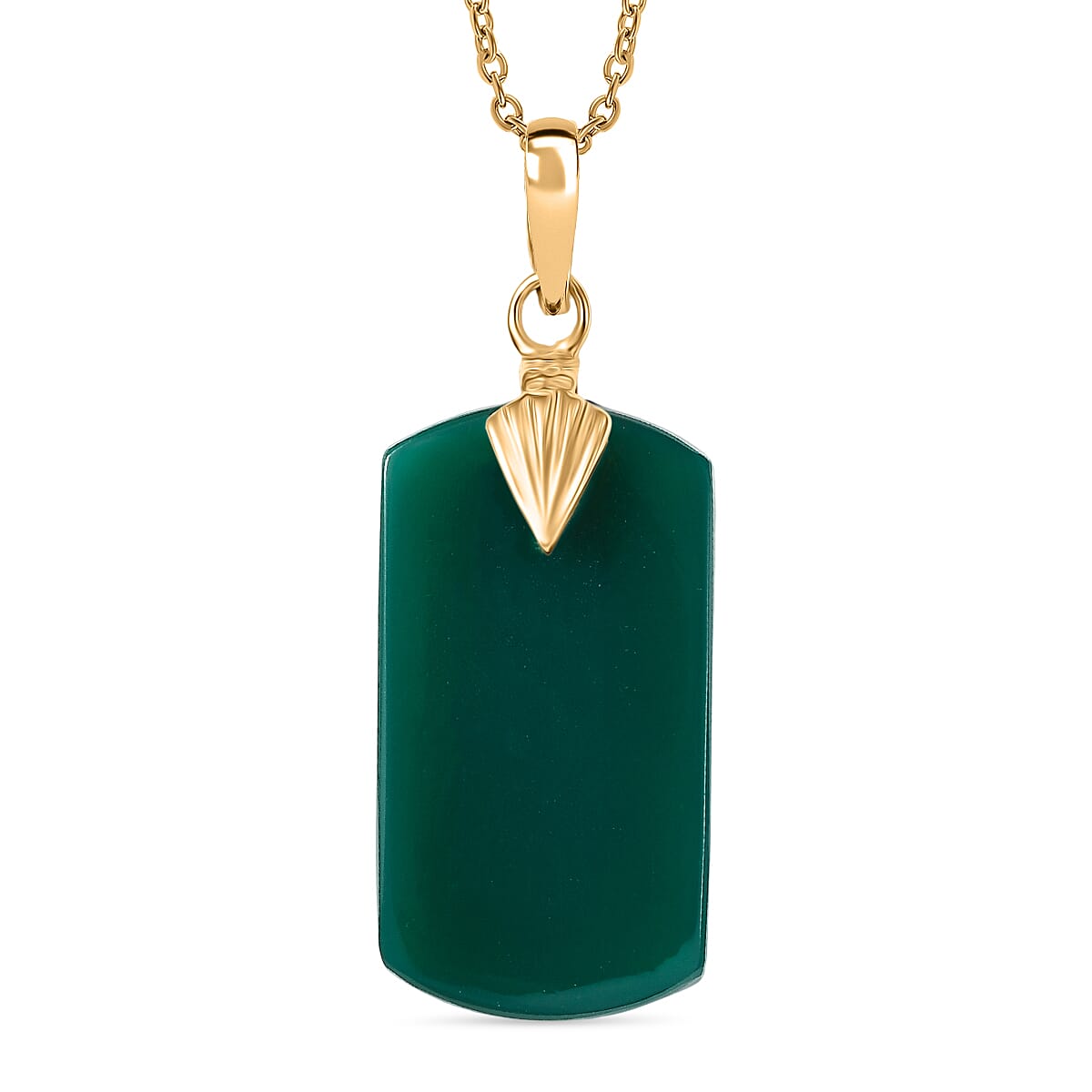 EverTrue Green Onyx Pendant with Chain (Size 20) in Yellow Gold Tone 25.60 Ct.