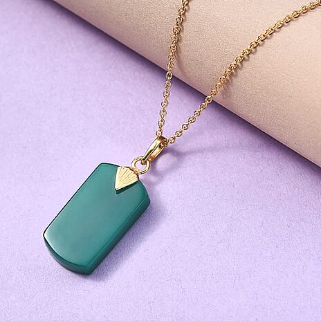 EverTrue Green Onyx Pendant with Chain (Size 20) in Yellow Gold Tone 25.60 Ct.