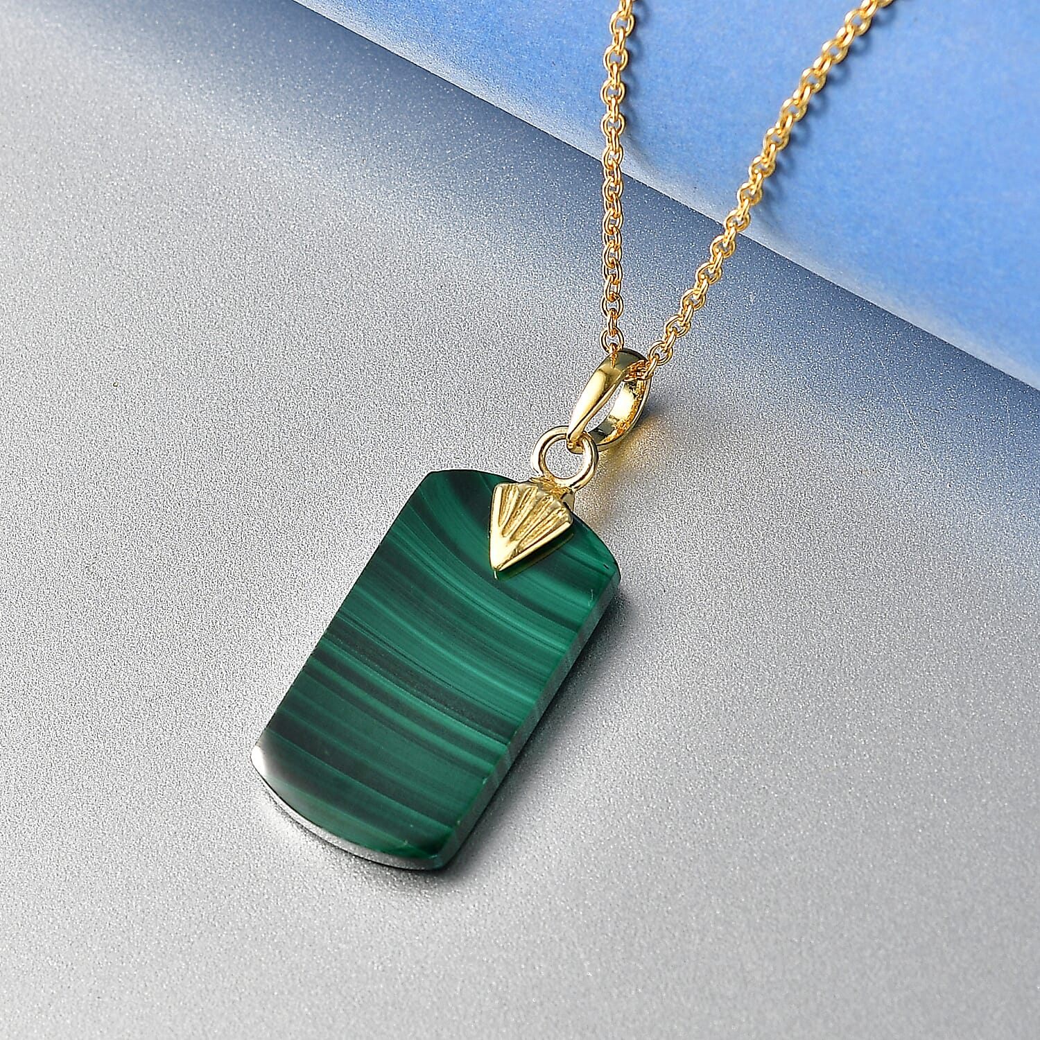 EverTrue Malachite Pendant with Chain (Size 20) in Yellow Gold Tone 25.06 Ct.