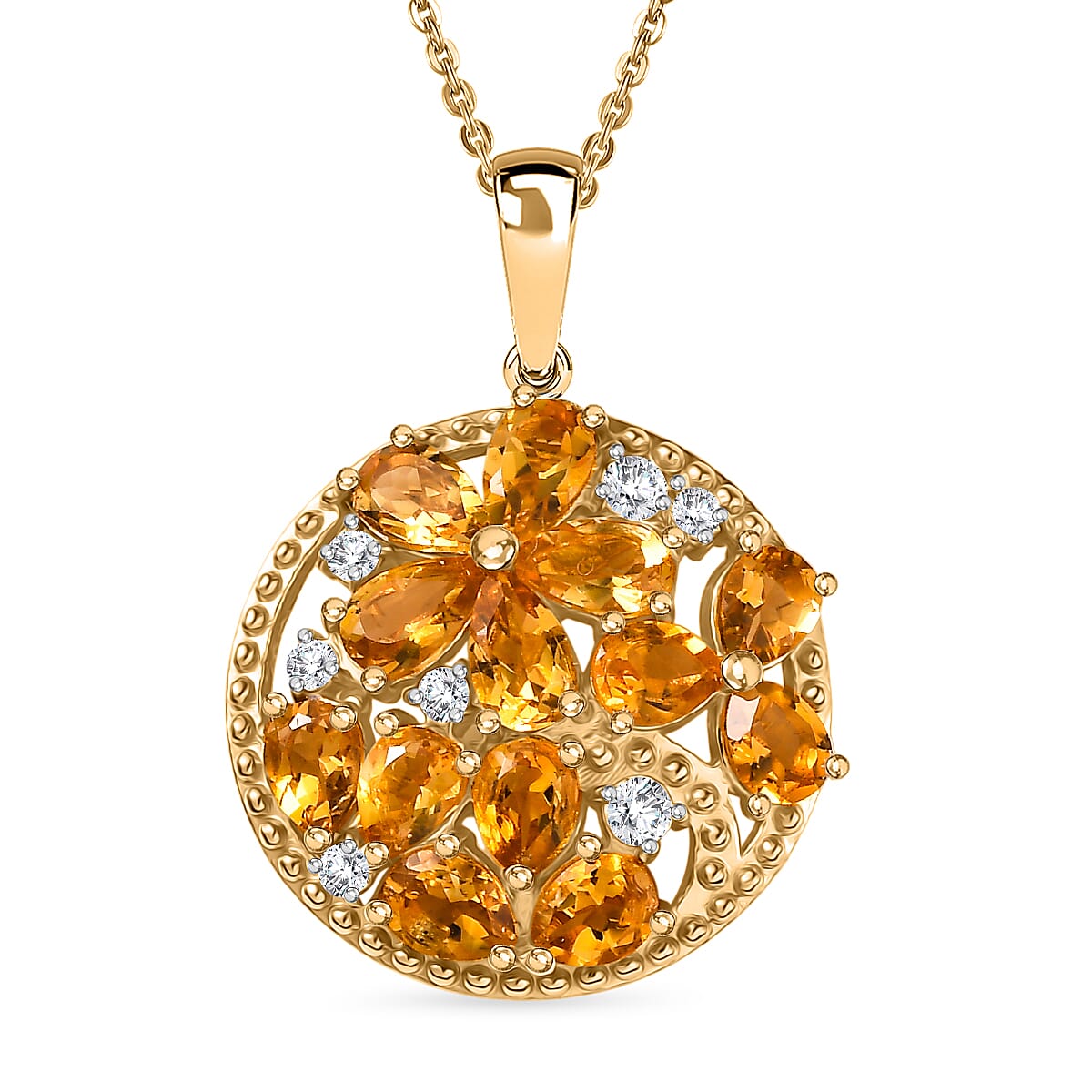 D'Joy Serra Gaucha Citrine & White Zircon Pendant with Chain (Size 20) in Yellow Gold Plated Sterling Silver 2.48 Ct.