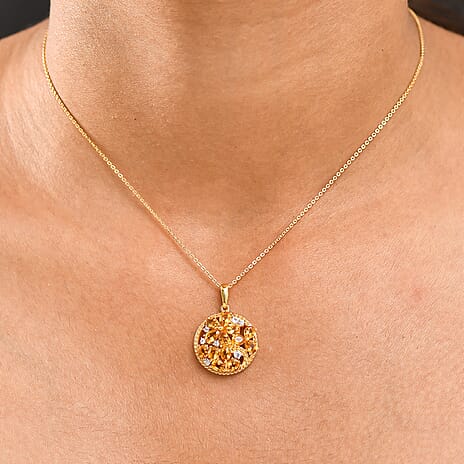 D'Joy Serra Gaucha Citrine & White Zircon Pendant with Chain (Size 20) in Yellow Gold Plated Sterling Silver 2.48 Ct.