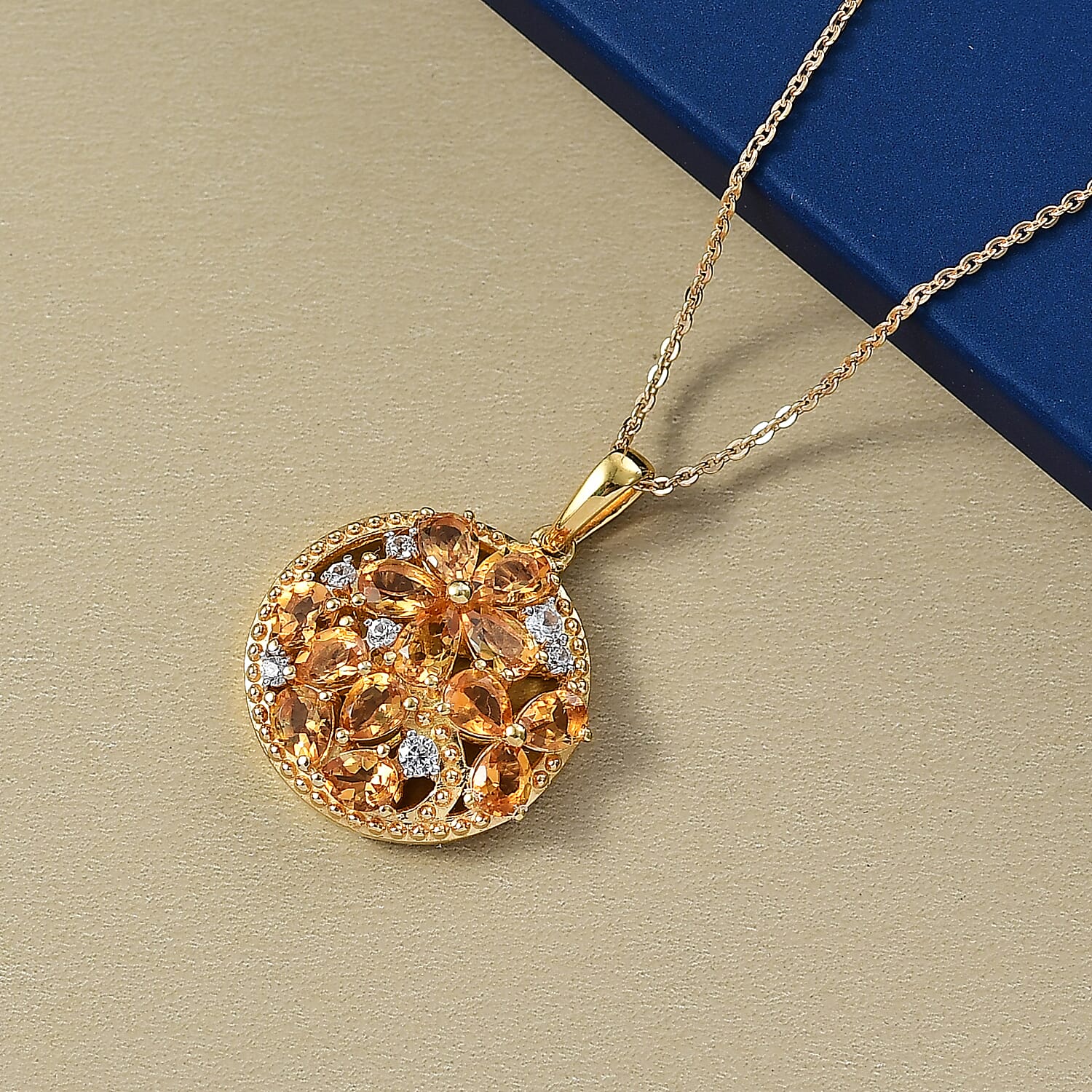 D'Joy Serra Gaucha Citrine & White Zircon Pendant with Chain (Size 20) in Yellow Gold Plated Sterling Silver 2.48 Ct.