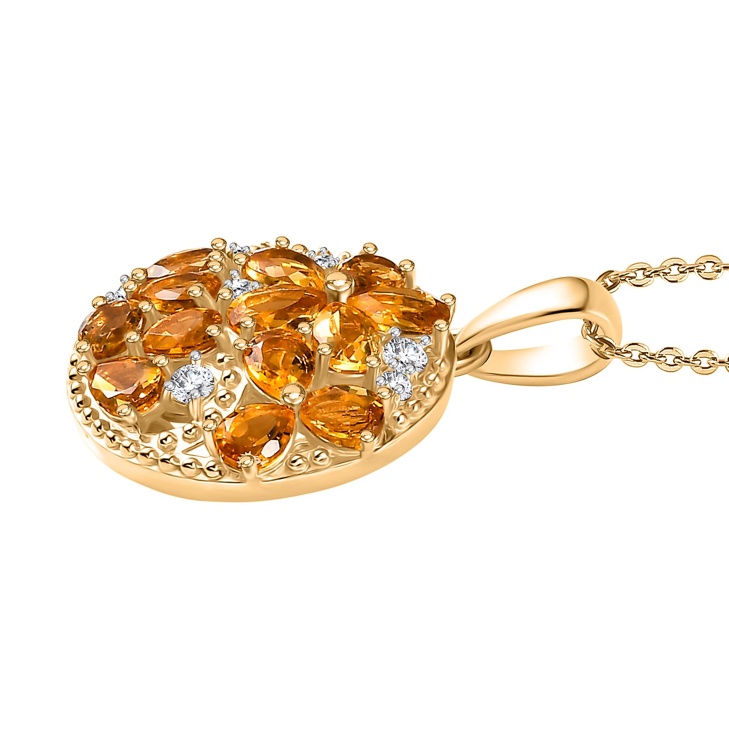 D'Joy Serra Gaucha Citrine & White Zircon Pendant with Chain (Size 20) in Yellow Gold Plated Sterling Silver 2.48 Ct.