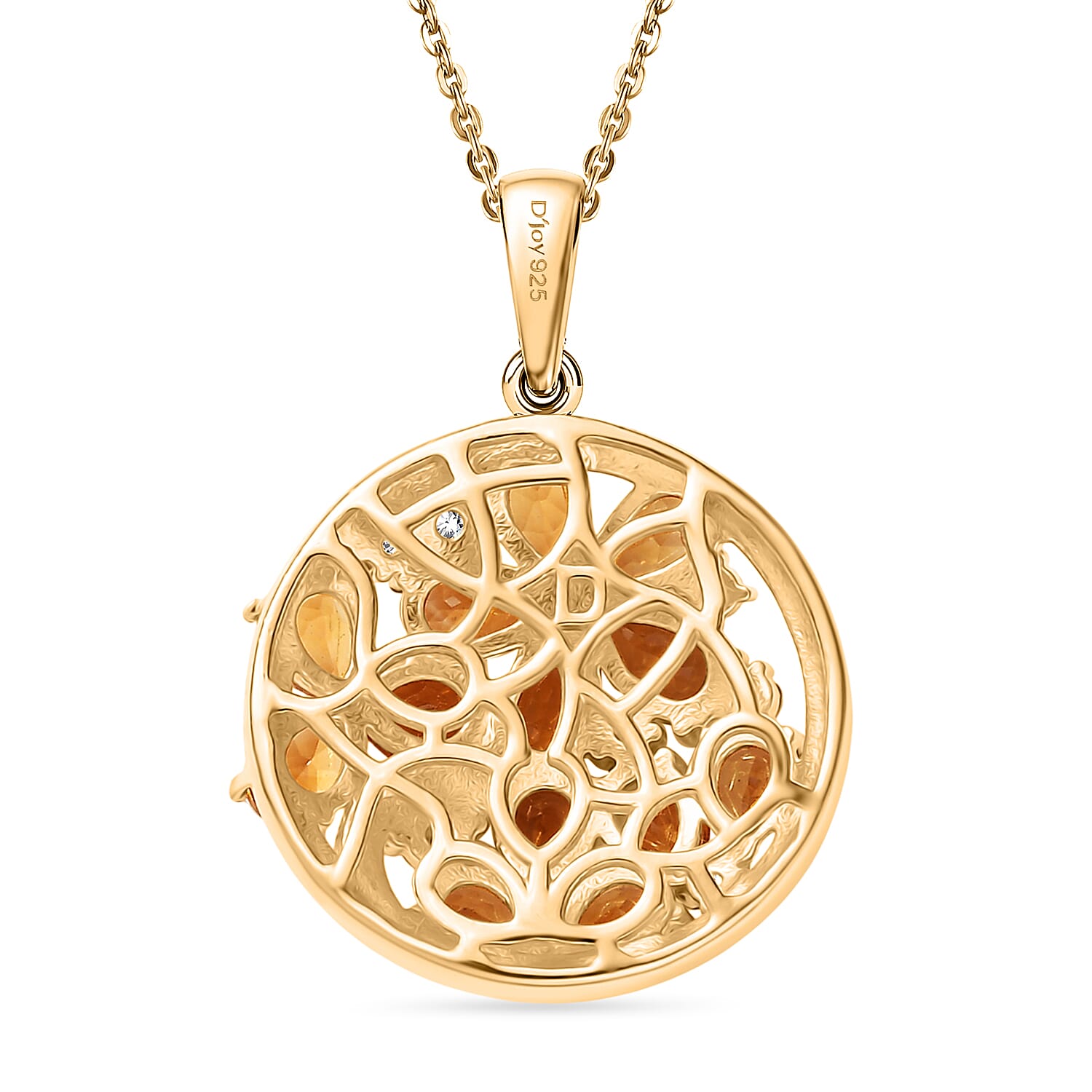 D'Joy Serra Gaucha Citrine & White Zircon Pendant with Chain (Size 20) in Yellow Gold Plated Sterling Silver 2.48 Ct.