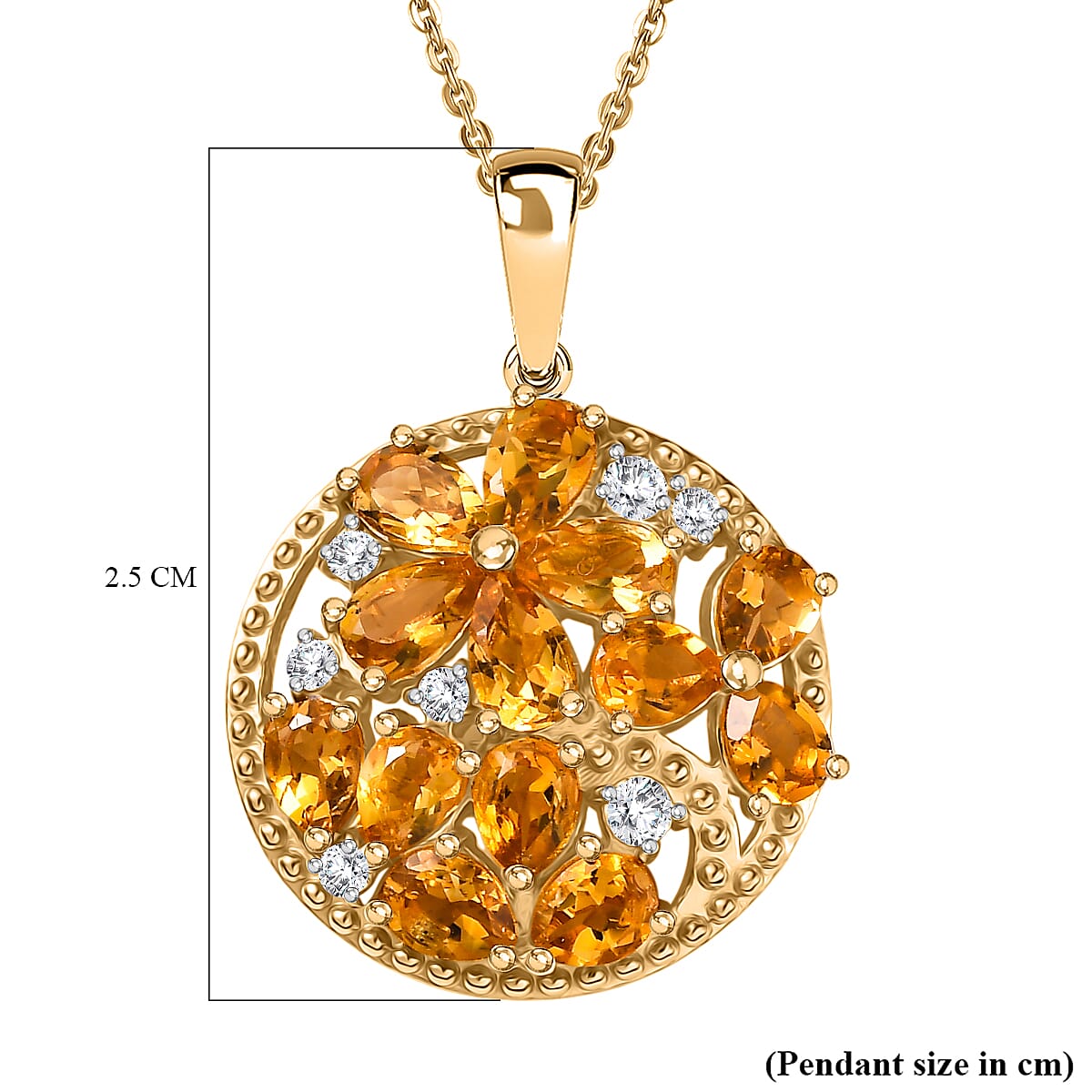 D'Joy Serra Gaucha Citrine & White Zircon Pendant with Chain (Size 20) in Yellow Gold Plated Sterling Silver 2.48 Ct.
