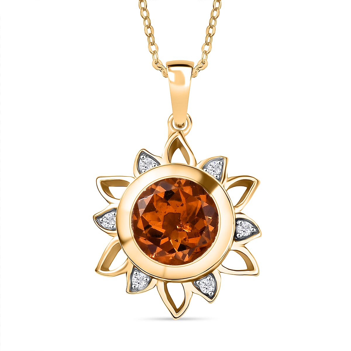 D'Joy Serra Gaucha Citrine & White Zircon Pendant with Chain (Size 20) in Yellow Gold Plated Sterling Silver 3.59 Ct, Silver Wt. 5.77 Gms.