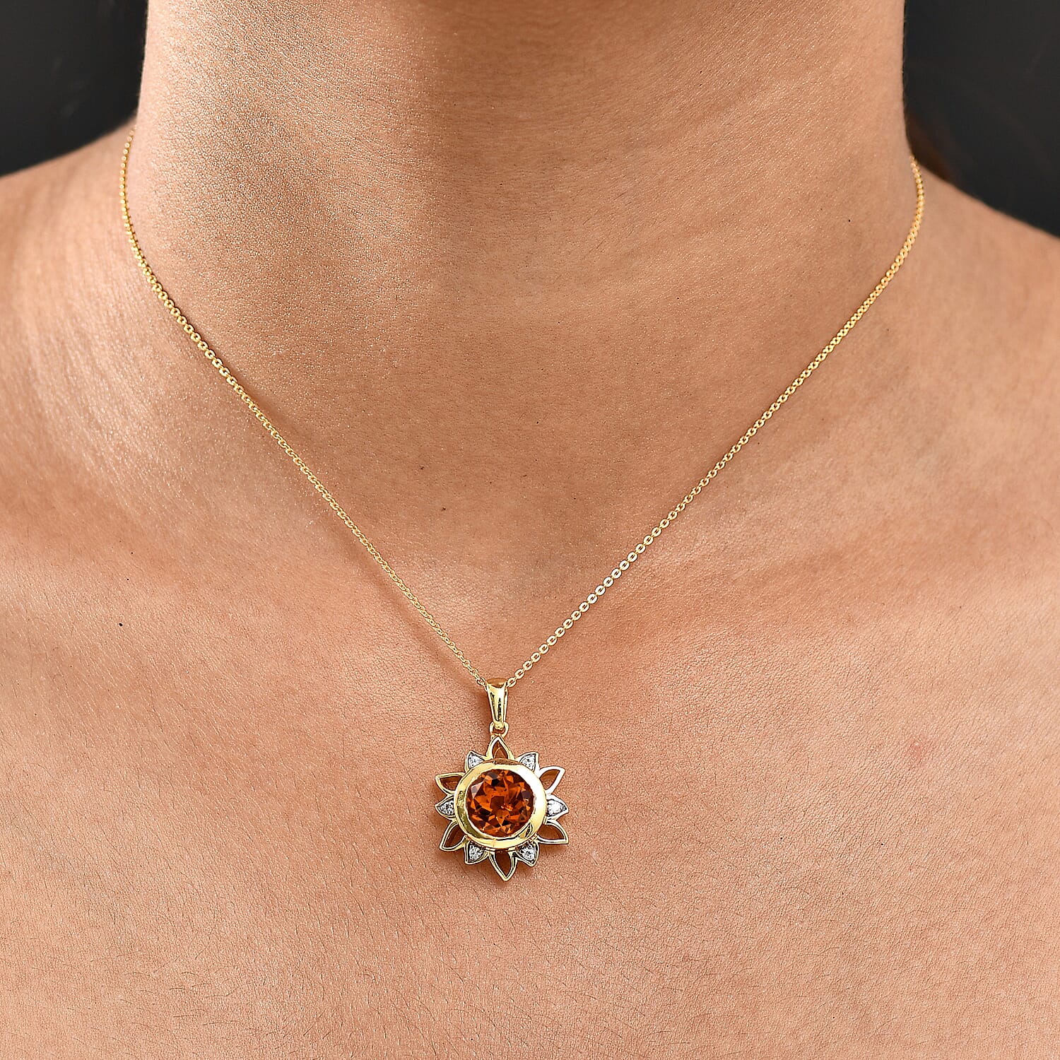 D'Joy Serra Gaucha Citrine & White Zircon Pendant with Chain (Size 20) in Yellow Gold Plated Sterling Silver 3.59 Ct, Silver Wt. 5.77 Gms.
