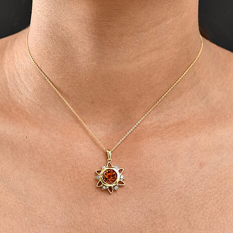 D'Joy Serra Gaucha Citrine & White Zircon Pendant with Chain (Size 20) in Yellow Gold Plated Sterling Silver 3.59 Ct, Silver Wt. 5.77 Gms.