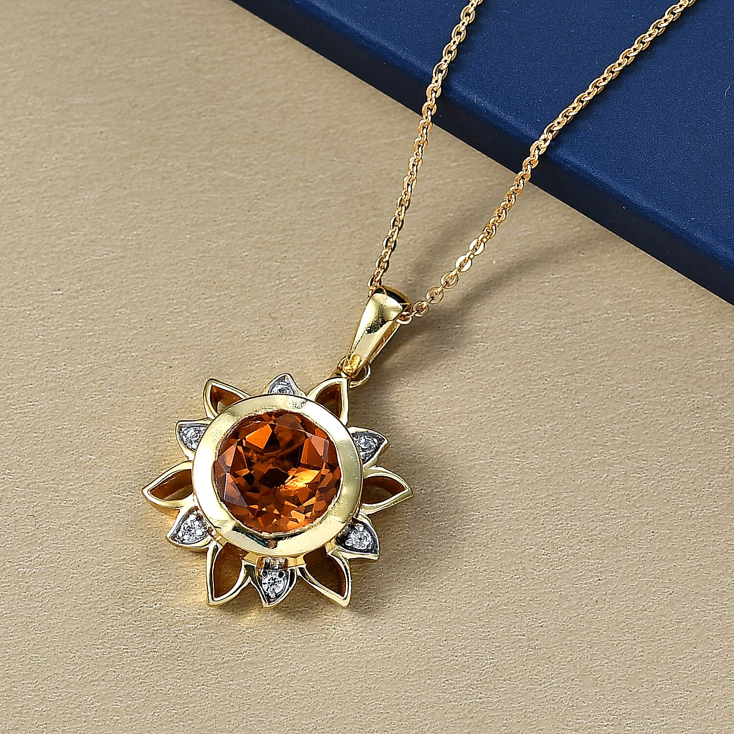 D'Joy Serra Gaucha Citrine & White Zircon Pendant with Chain (Size 20) in Yellow Gold Plated Sterling Silver 3.59 Ct, Silver Wt. 5.77 Gms.