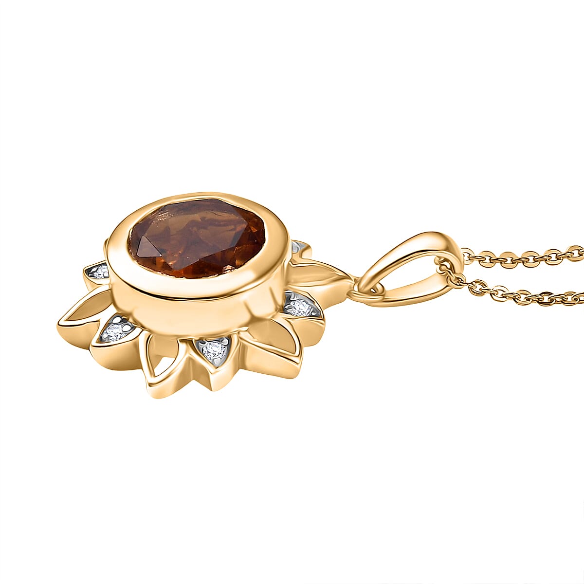 D'Joy Serra Gaucha Citrine & White Zircon Pendant with Chain (Size 20) in Yellow Gold Plated Sterling Silver 3.59 Ct, Silver Wt. 5.77 Gms.