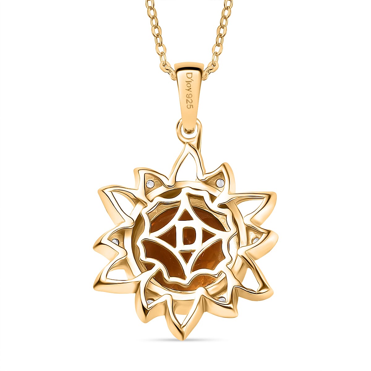 D'Joy Serra Gaucha Citrine & White Zircon Pendant with Chain (Size 20) in Yellow Gold Plated Sterling Silver 3.59 Ct, Silver Wt. 5.77 Gms.