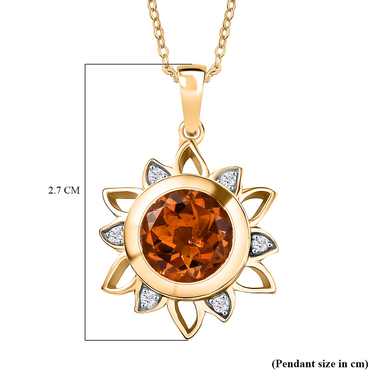 D'Joy Serra Gaucha Citrine & White Zircon Pendant with Chain (Size 20) in Yellow Gold Plated Sterling Silver 3.59 Ct, Silver Wt. 5.77 Gms.