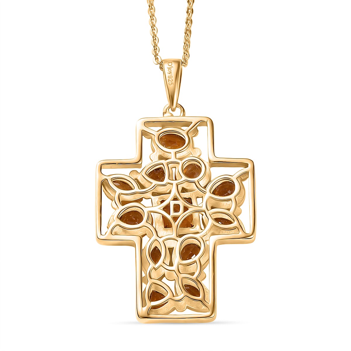 D'Joy Serra Gaucha Citrine Cross Pendant with Chain (Size 20) in Yellow Gold Plated Sterling Silver 1.54 Ct, Silver Wt. 5.42 Gms.