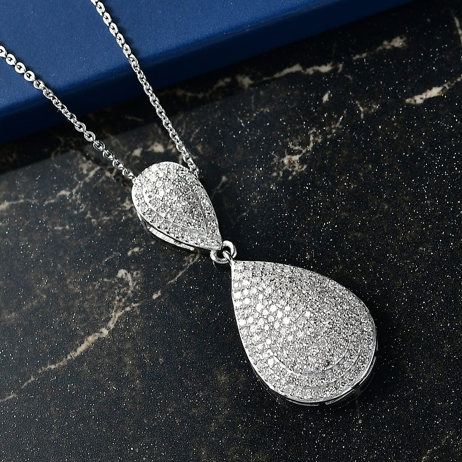 Luxuriant Lab Grown Diamond (SI-GH) Pendant with Chain (Size 20) in Rhodium Overlay Sterling Silver 1.07 Ct.