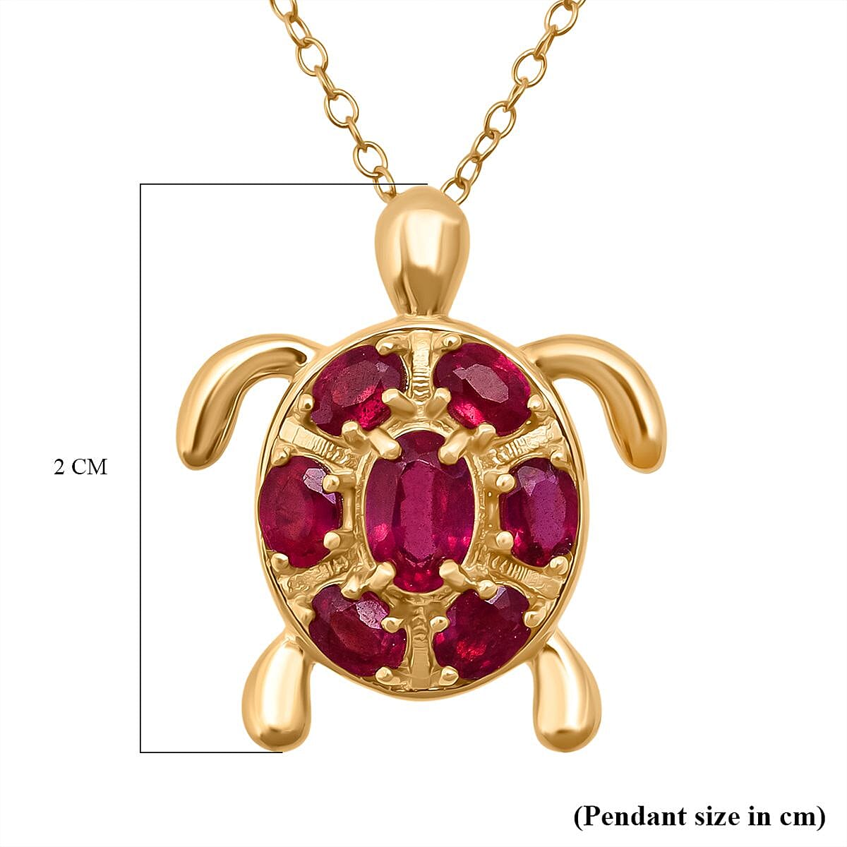 D'Joy African Ruby Turtle Pendant with Chain (Size 20) in Yellow Gold Plated Sterling Silver 2.38 Ct.