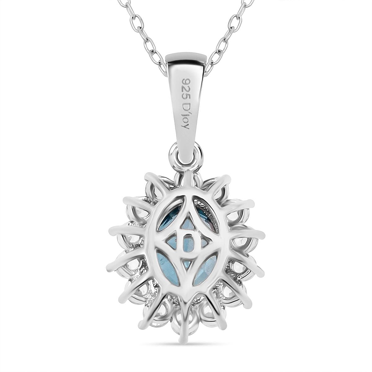 D'Joy Blue Zircon & White Zircon Pendant with Chain (Size 20) with Lobster Clasp in Rhodium Overlay Sterling Silver 2.69 Ct.