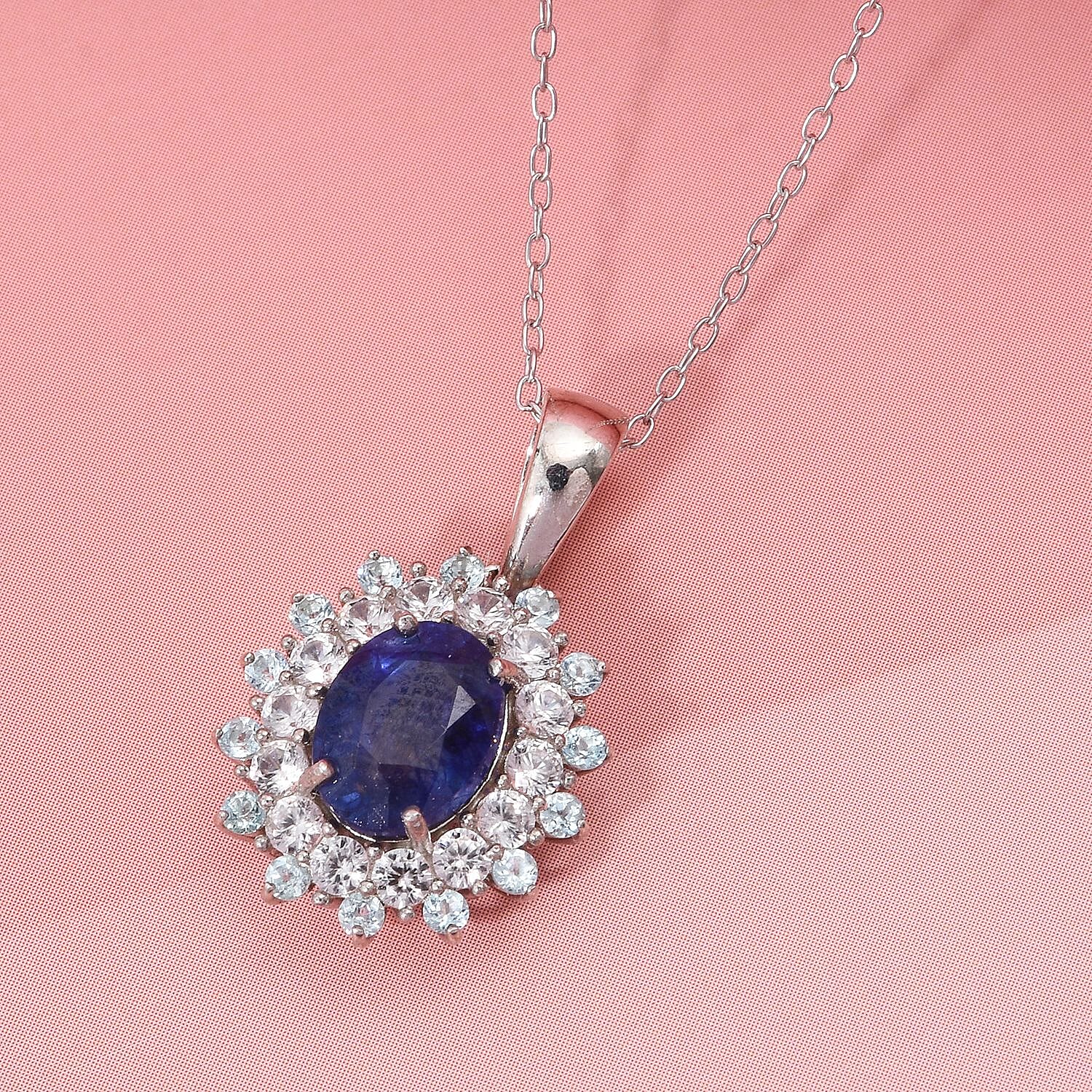 D'Joy Masoala Sapphire, White Zircon & Blue Apatite Pendant with Chain (Size 20) in Rhodium Overlay Sterling Silver 2.82 Ct.