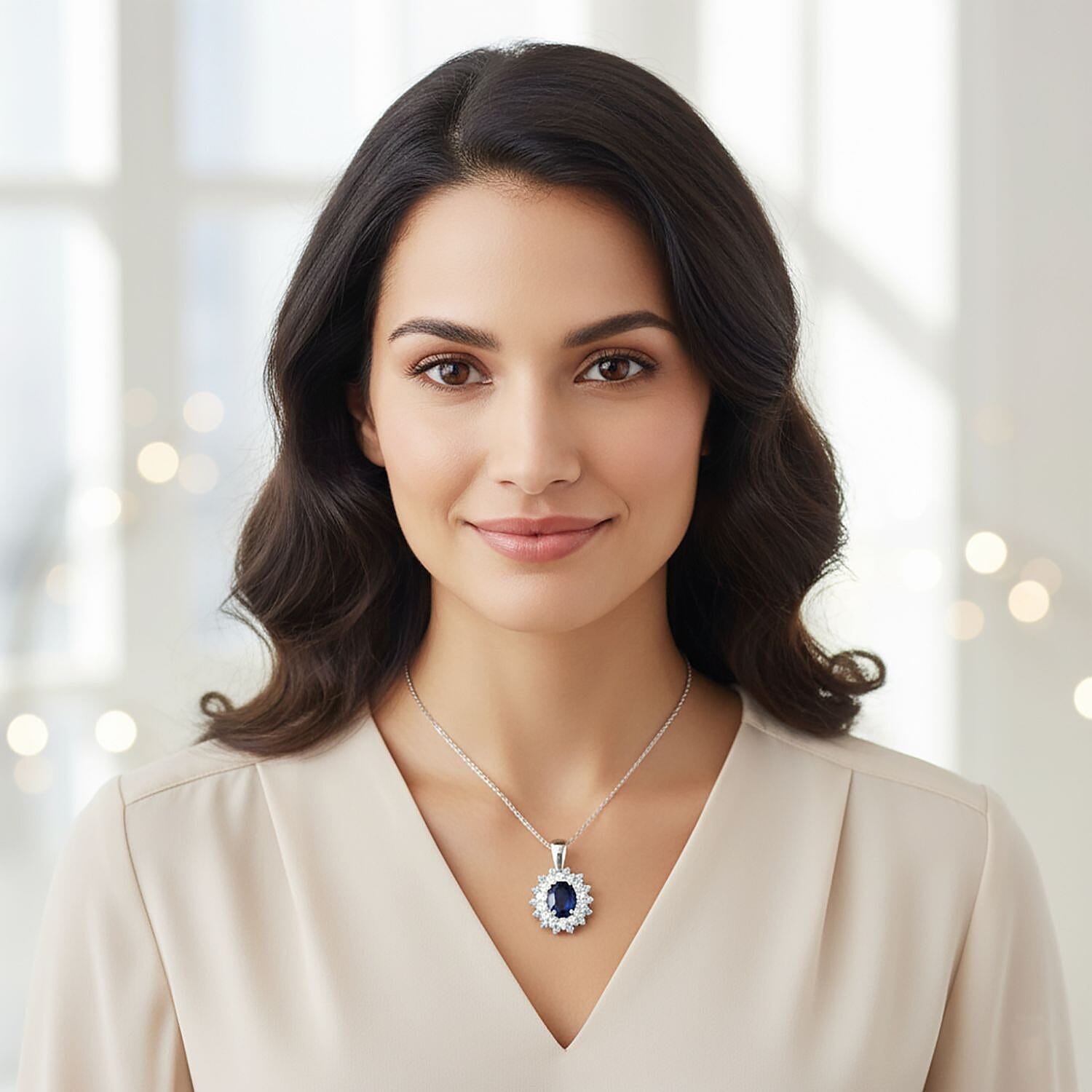 D'Joy Masoala Sapphire, White Zircon & Blue Apatite Pendant with Chain (Size 20) in Rhodium Overlay Sterling Silver 2.82 Ct.