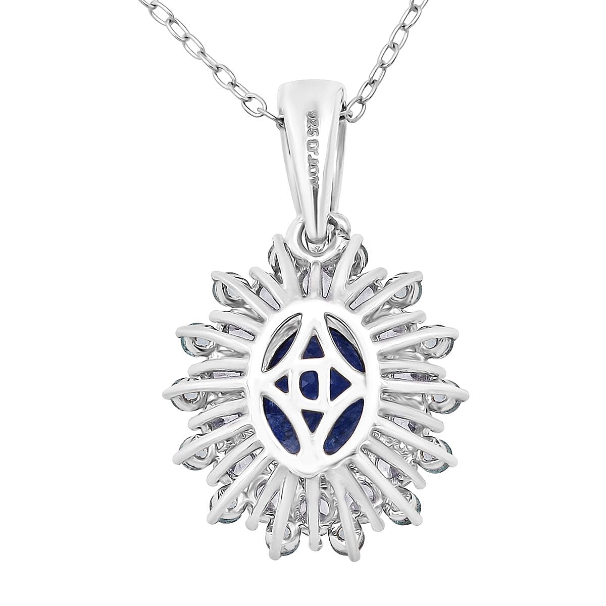 D'Joy Masoala Sapphire, White Zircon & Blue Apatite Pendant with Chain (Size 20) in Rhodium Overlay Sterling Silver 2.82 Ct.