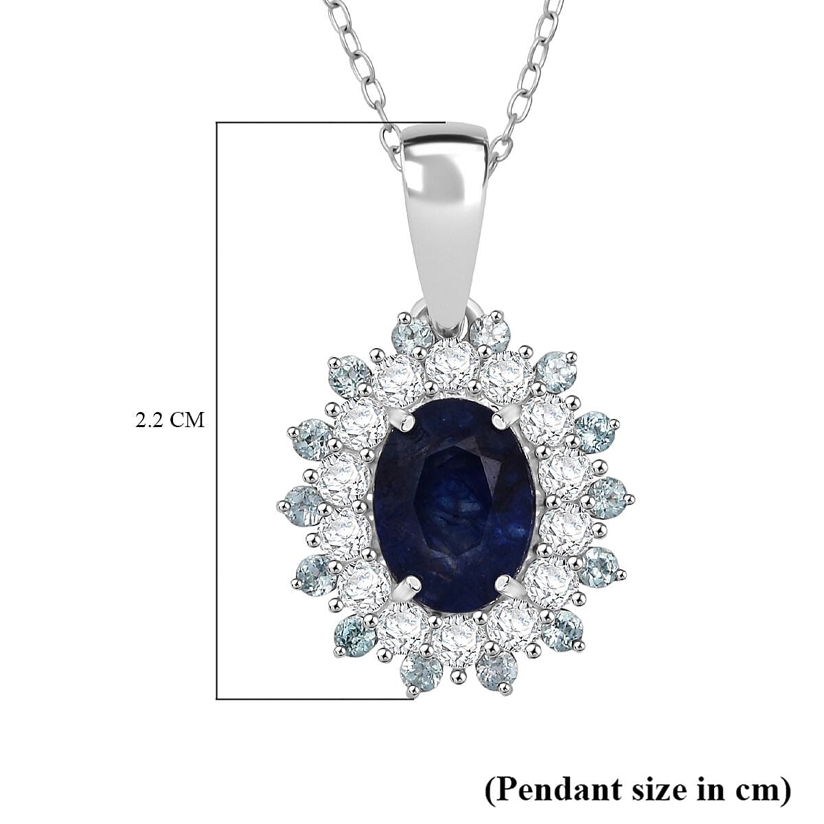 D'Joy Masoala Sapphire, White Zircon & Blue Apatite Pendant with Chain (Size 20) in Rhodium Overlay Sterling Silver 2.82 Ct.