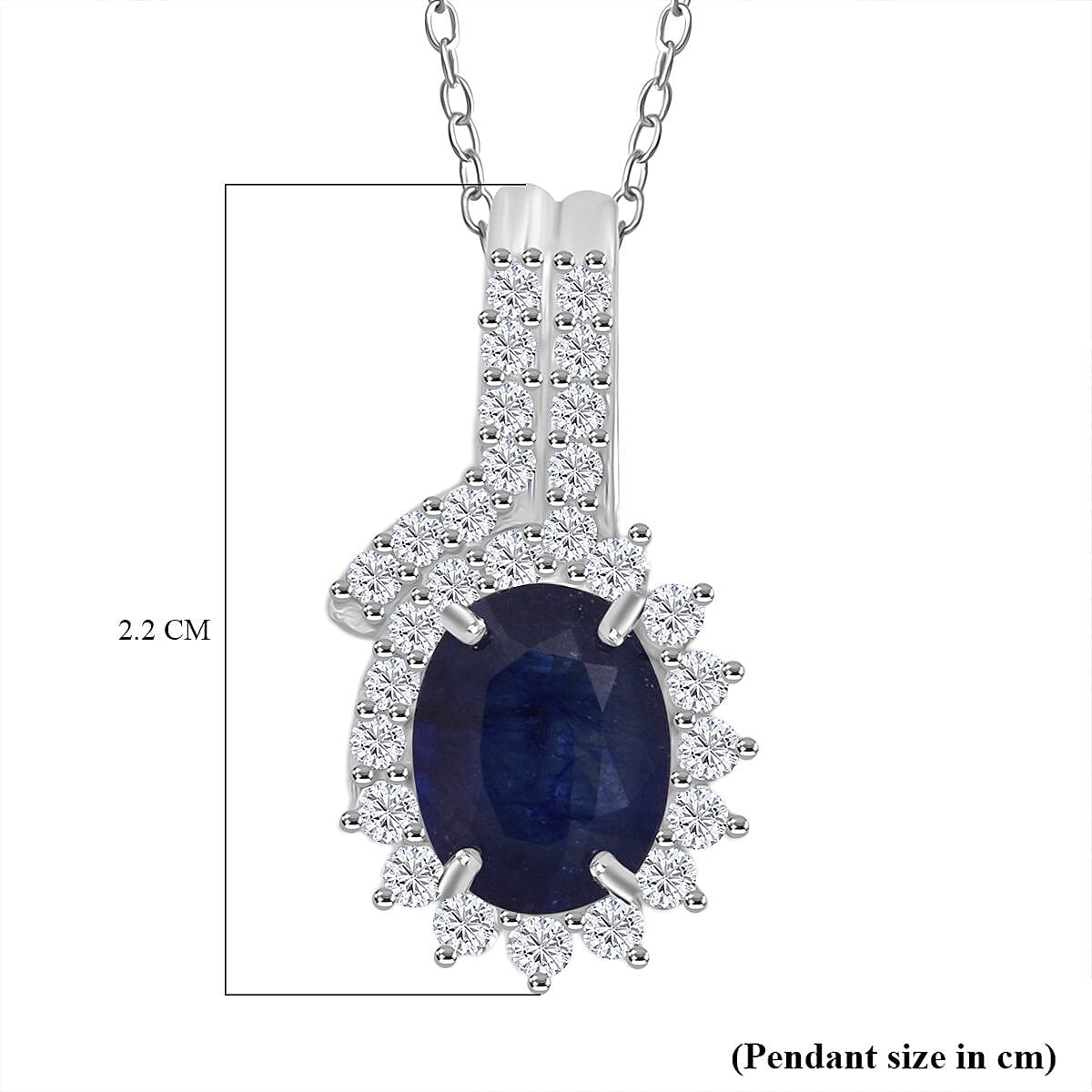 Masoala Sapphire & White Zircon Pendant with Chain (Size 20) in Rhodium Overlay Sterling Silver 3.75 Ct.