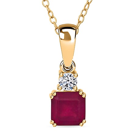 Luxuriant African Ruby & Lab Grown Diamond Pendant with Chain (Size 20) in Yellow Gold Plated Sterling Silver 1.73 Ct.
